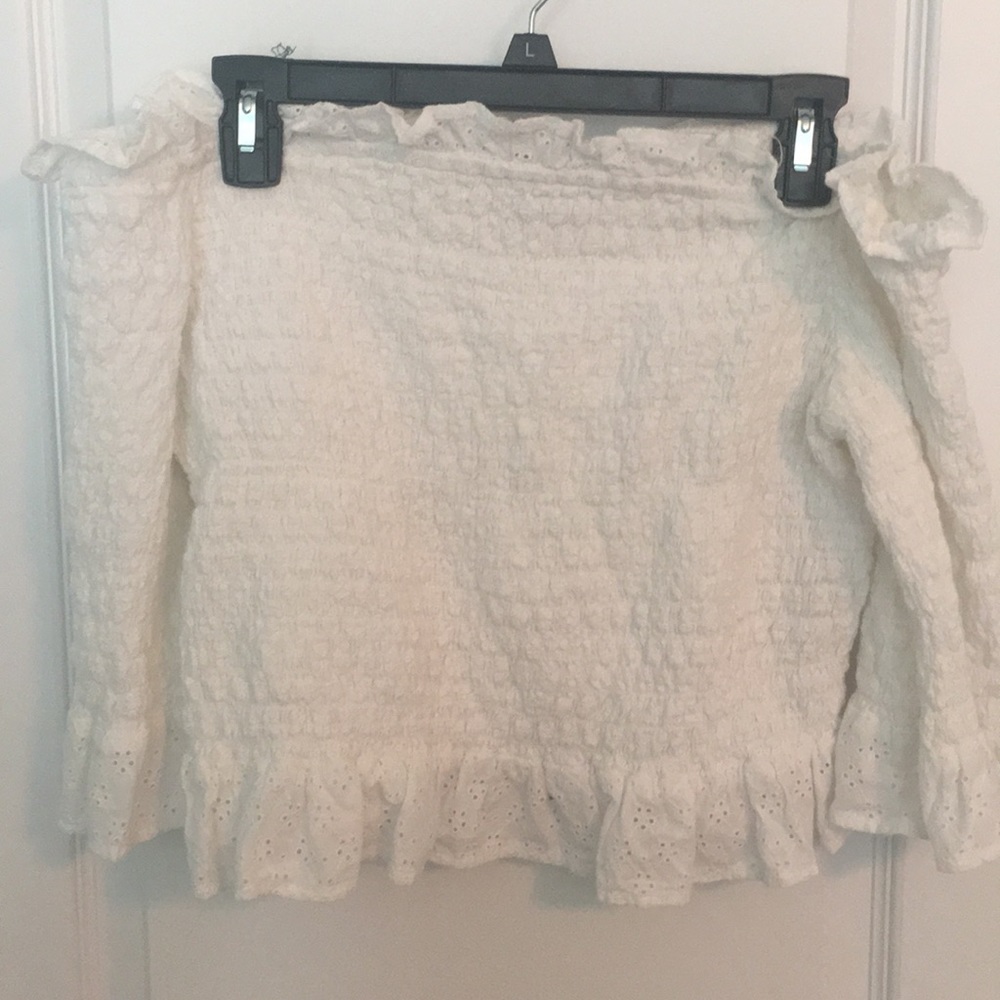 White Smocked Off the Shoulder American Eagle Top